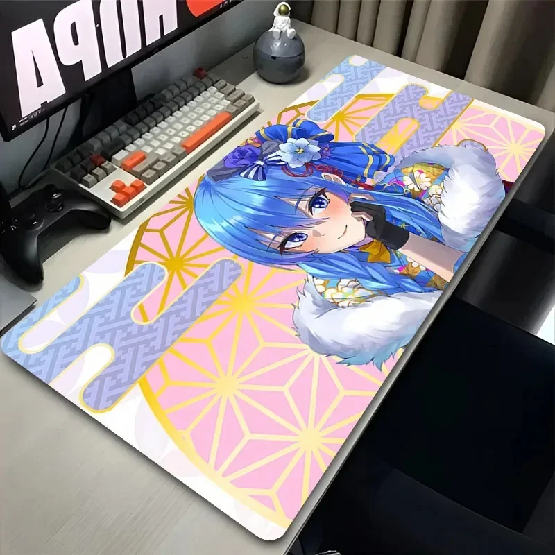 XXL Blue-haired Star Headpiece Virtual Idol Anime Girl Gaming Mouse Pad Non-Slip Rubber Stitched Desk Mat for PC Laptop Office