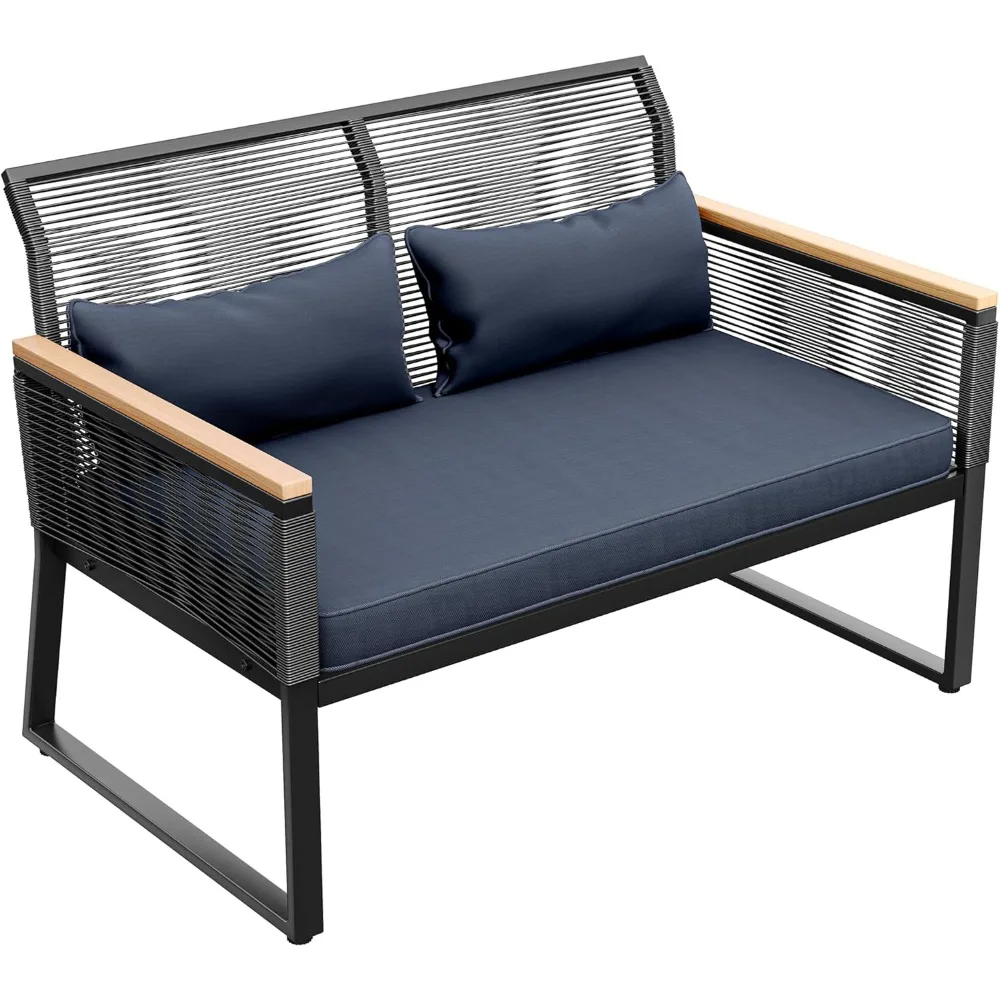 

Patio Loveseat Wicker Outdoor Furniture, All Weather Rattan Conversation Loveseat for Backyard, Balcony and Deck with Wooden