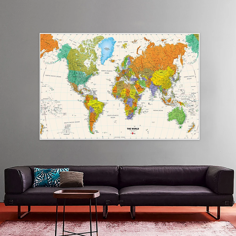 The World Map 150*100cm Foldable Non-woven Canvas Painting Unframed Wall Art Poster Home Decoration Study School Supplies