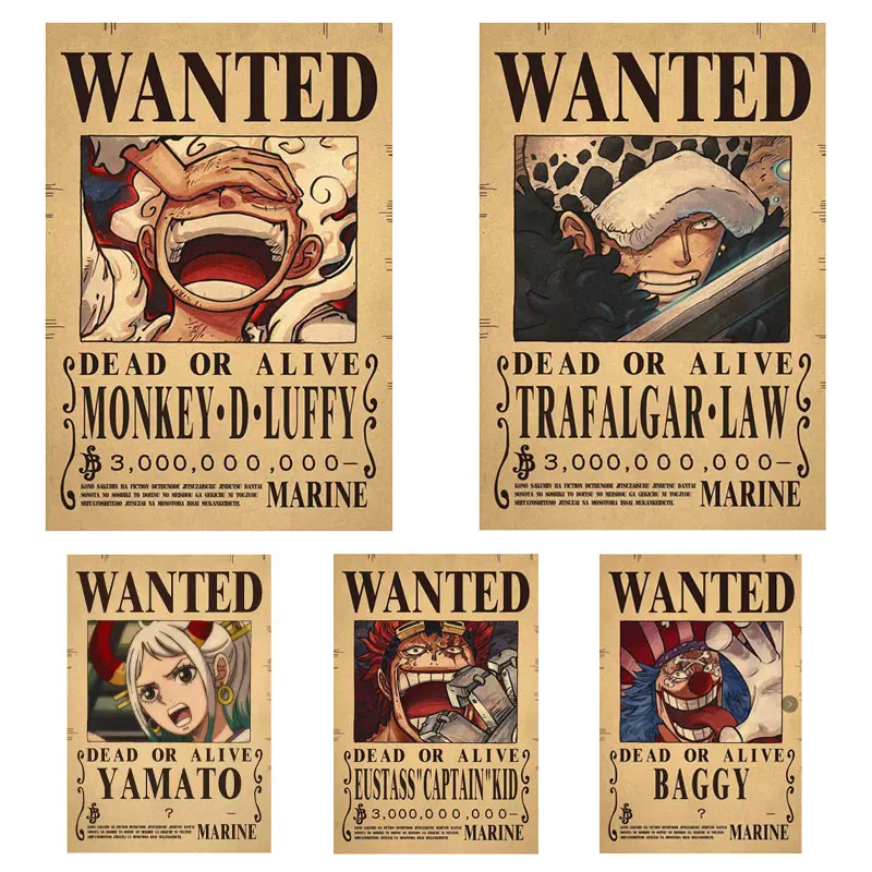 New Anime One Piece Cross Guild Posters Luffy Four Emperors Bounty Wanted Posters Children\'s Vintage Wall Decoration Poster Toys