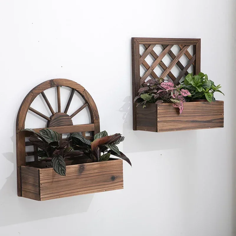 Carbonized anticorrosive wall-hung solid wood flowerpot wall decoration flower basket balcony wall-hung planting box gardening