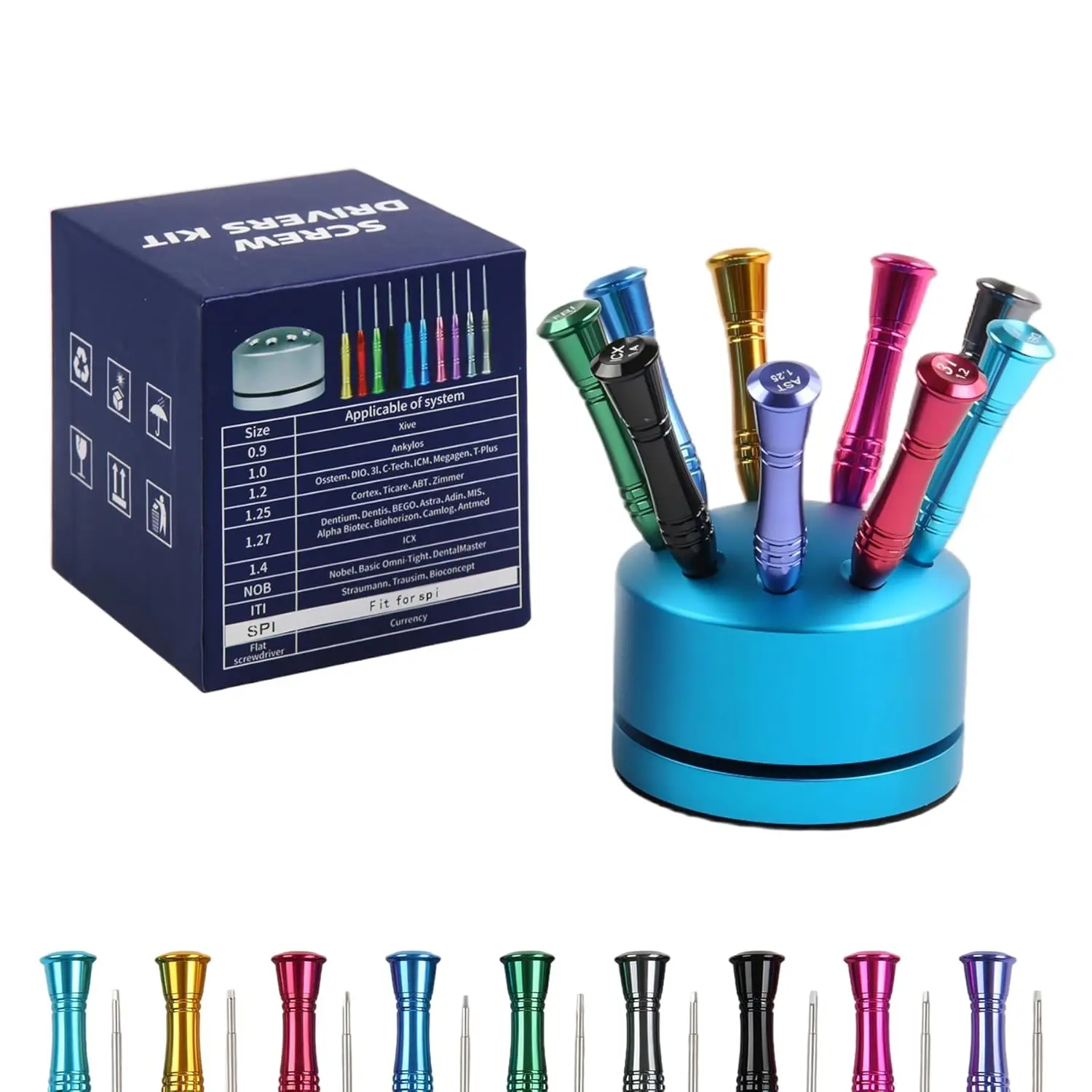 

Набор универсальных отверток для дентальных имплантатов, инструмент для ремонта имплантатов, с основанием из нержавеющей стали, 9 шт. (синий)