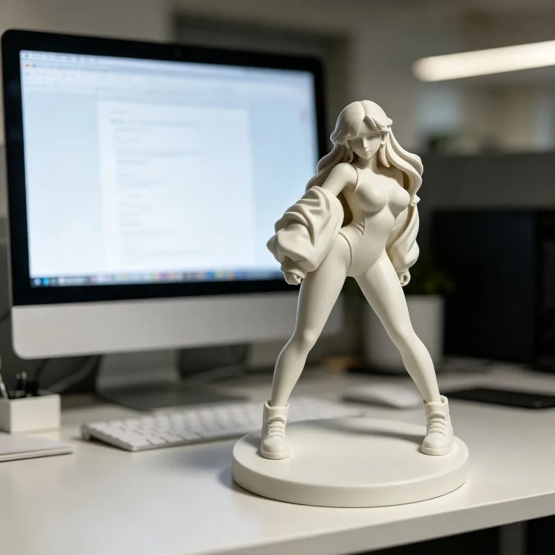 3D Printed White Long Hair Female Sculpture Pure Desire Style Desktop Ornament Office Home Tabletop Decoration