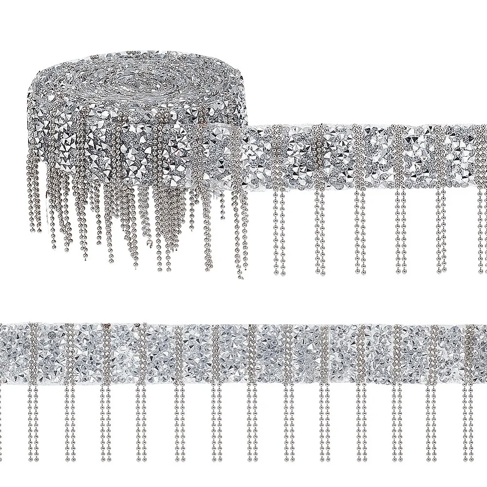 Alloy Resin Tassels Ribbon for Garment Accessories Gift Decoration Platinum 1-7/8 inch(46.5mm) 2 yards/strand