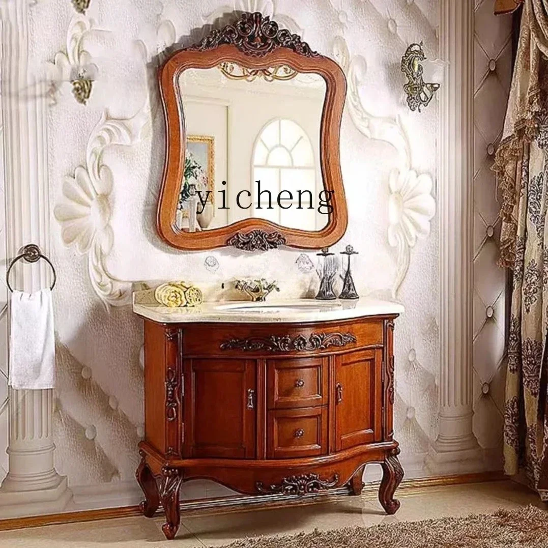 y9.4-Antique bathroom cabinet combination oak wash basin floor-to-ceiling bathroom wash table solid wood bathroom