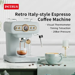 Petrus-cafetera semiautomática con burbujas de leche al vapor, máquina de café expreso, capuchino Latte, 20 Bar