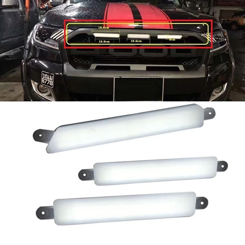 NEW-3 Pcs/Set Led Drl Daytime Lights Front Mesh Mask Cover Led Bar Lighting Fog Lamp Lamps For Ford Ranger T7 T8 Everest