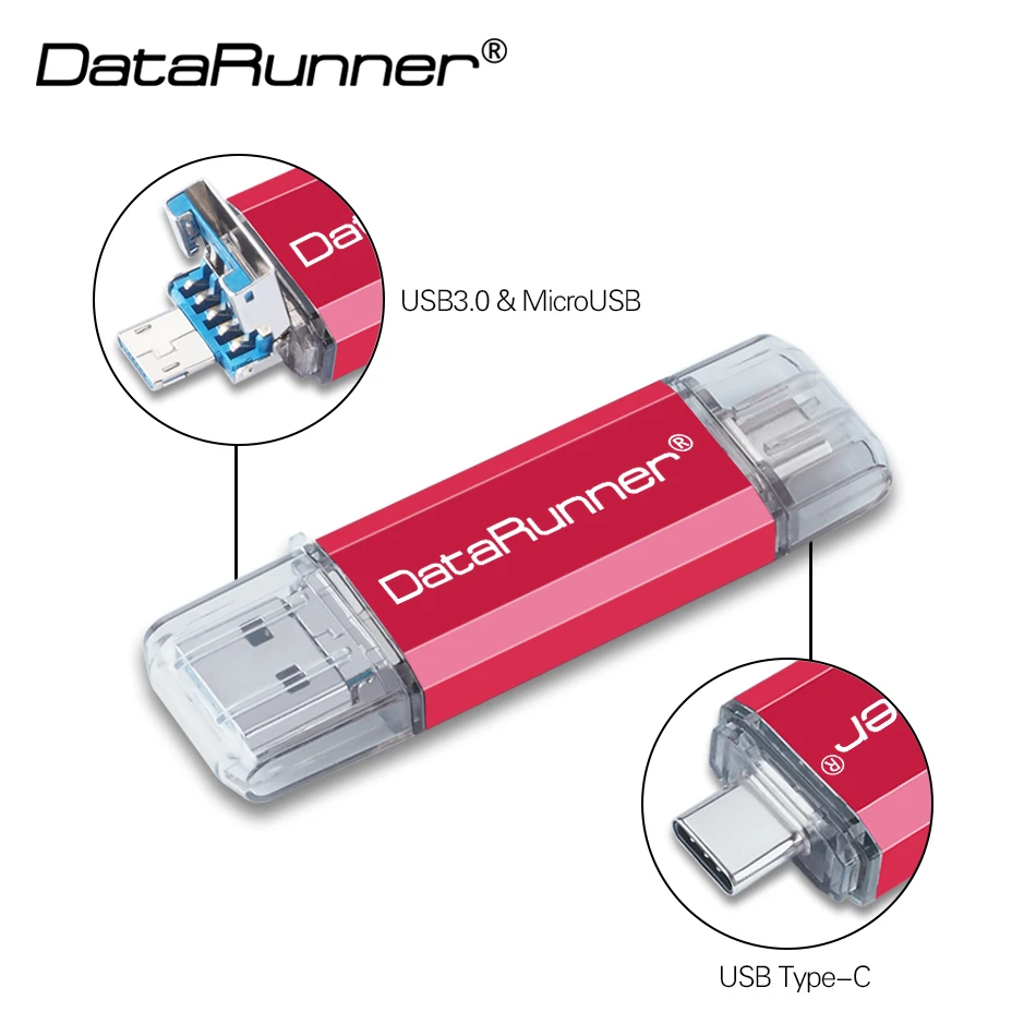 

USB-флеш-накопитель DataRunner TYPE C OTG 3 в 1, USB 512, Type-C и MicroUSB, флеш-накопитель 256 ГБ, 128 ГБ, ГБ, 64 ГБ, флеш-карта