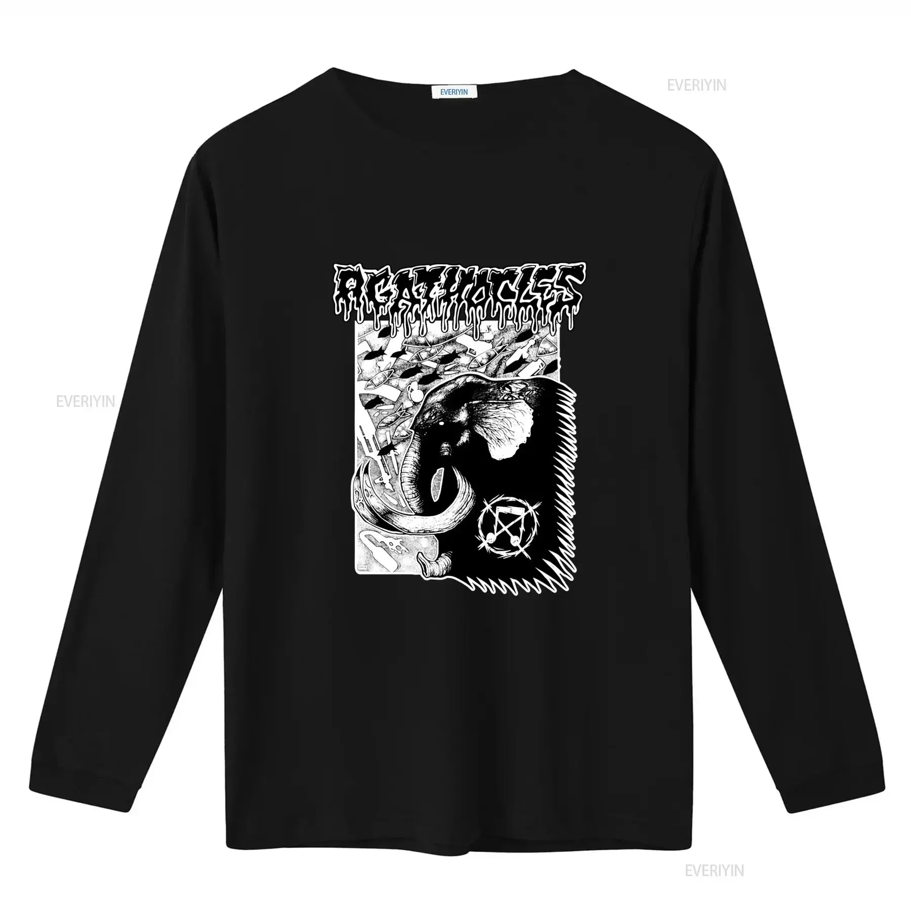 AGATHOCLES Album T Shirt Cotton Black for Men Sizes S to 5XL Unique Elephant Symbol Print vintage Washed Stretched Comfortable