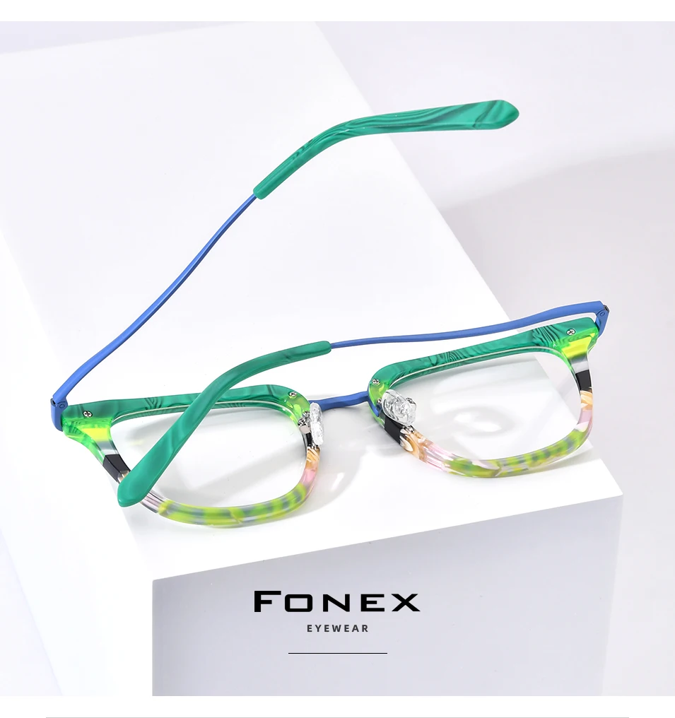 FONEX Acetat Titan Brille Rahmen Frauen Neue Marke Design Vintage Retro Runde Brillen Männer Japanische Brillen Brillen 85891 – Detail 24