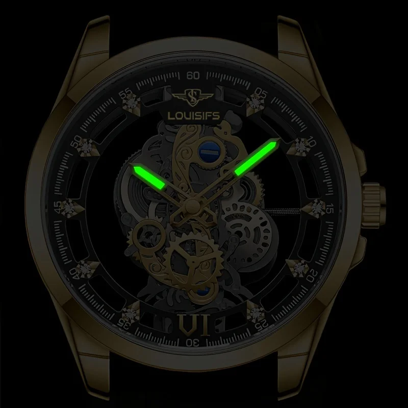 1pc Men's Transparent Double-sided Hollow Quartz Watch, Waterproof Glow Watch, Ideal Choice For Gifts