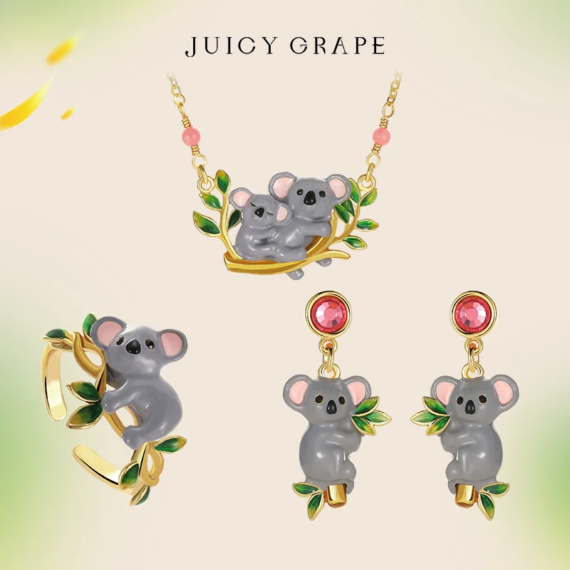 

Juicy Grape Koala Jewery Set Handmade Enamel Jewery 18K Gold plated Engagement Necklaces for Women Animal Jewelry Birthday Gift