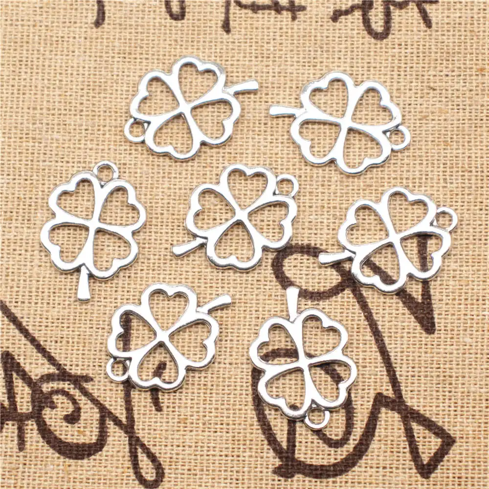 Woman Jewelri Children Craft Charms Four-leaf Clover Antique Silver Color Man Pendant 17x19mm 10pcs