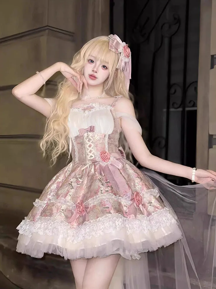 Jacquard Feeling Girly Style Lolita Dress Sweet Girl Puffy Trailing Birthday