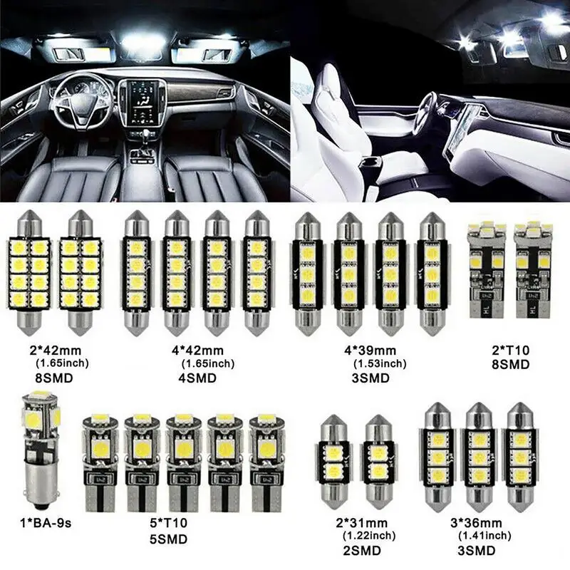 Car Interior Light Bulbs 23pcs Car Interior White LED Light Mini Bulb Kit Ultra Thin Shape White Lights Car Lighting Set for car