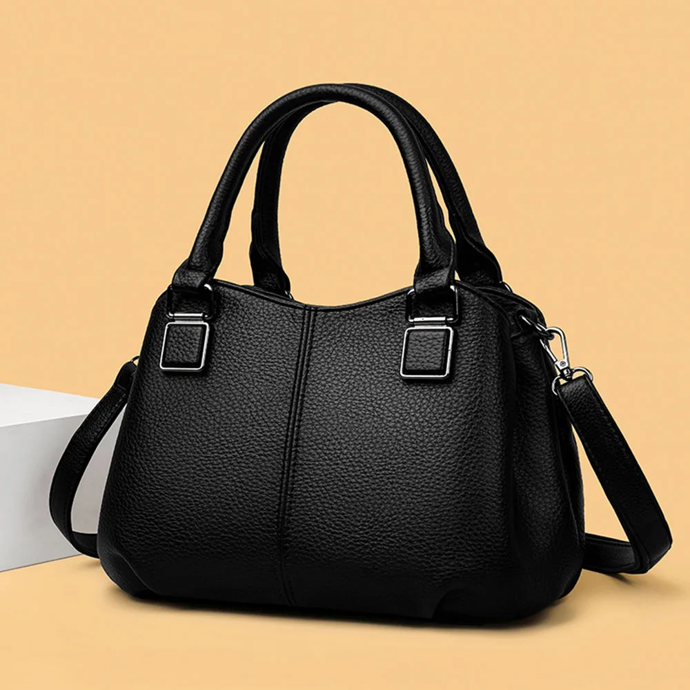 Trendy Simple Solid Color Women Leather Handbag Large Capacity Crossbody Bag Elegant Versatile Office Commute Shoulder Bag