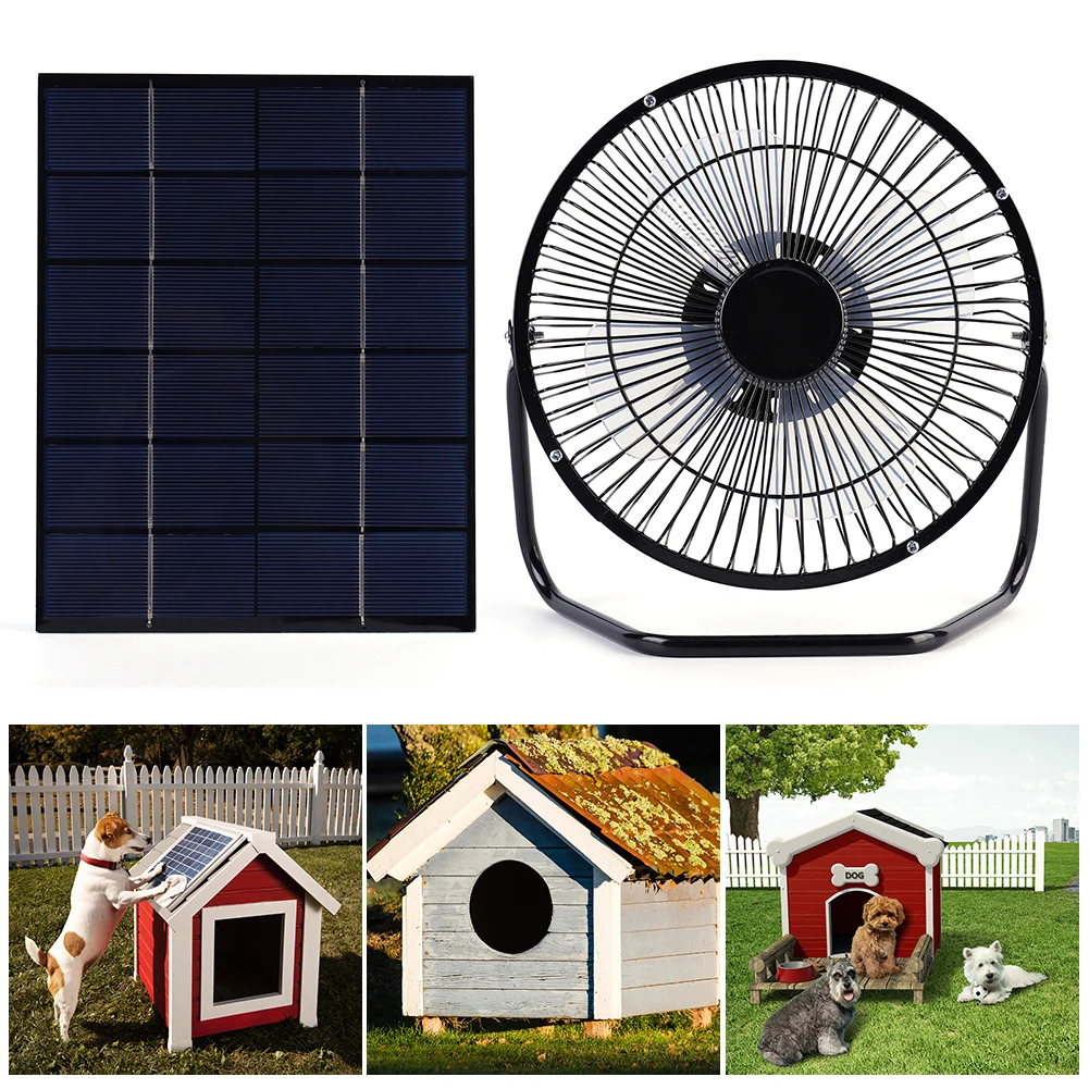 7W 6V Portable Solar Panel with 8in USB Exhaust Fan Generator Outdoor Camping Solar Panels Fan for Home Office Travel Pet House