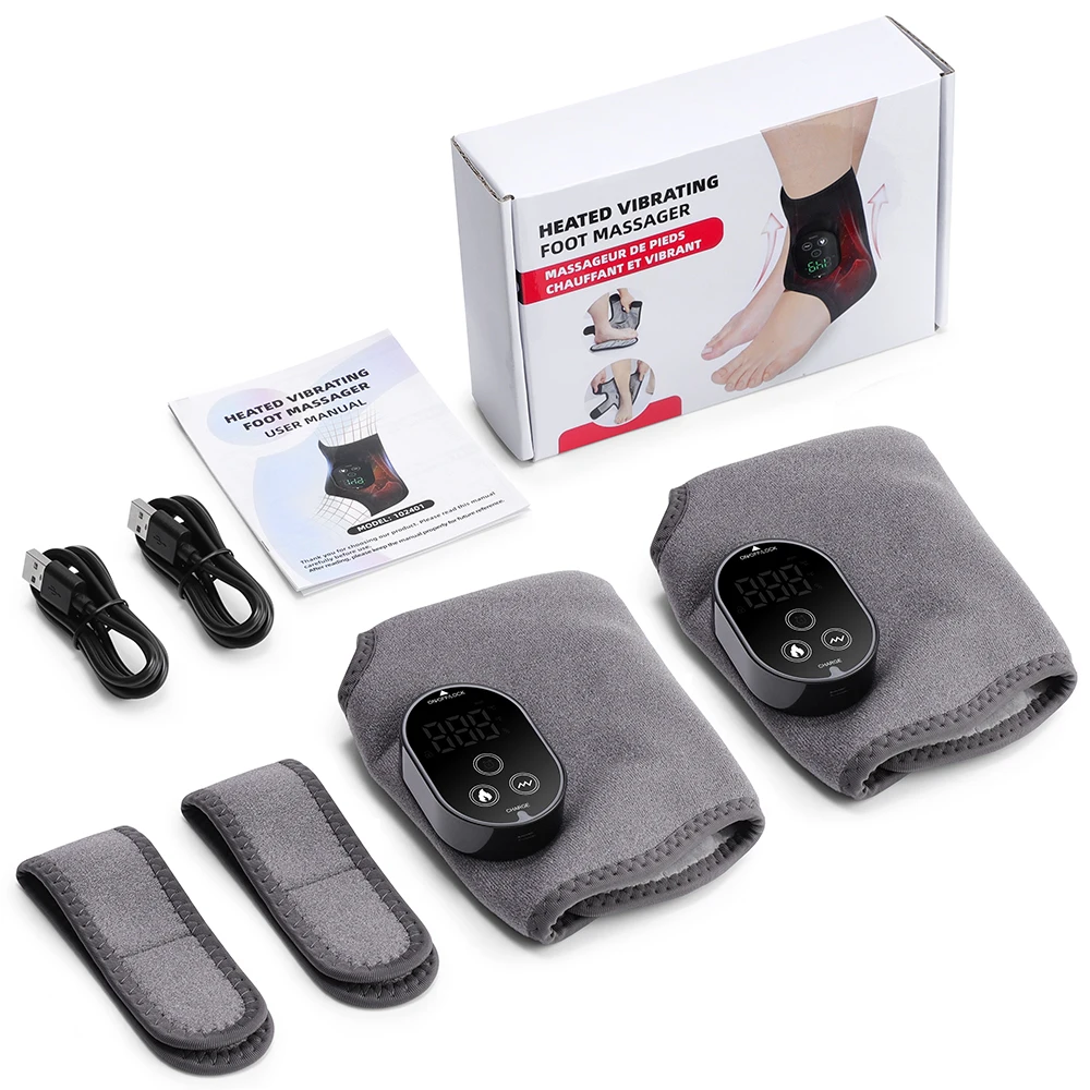 Voetwarmtemassageapparaat met dubbele motor, 6 niveaus, verwarming, 3 vibratiemassage, voet- en enkelgewricht, warm kompresbescherming, ondersteuningshulpmiddel