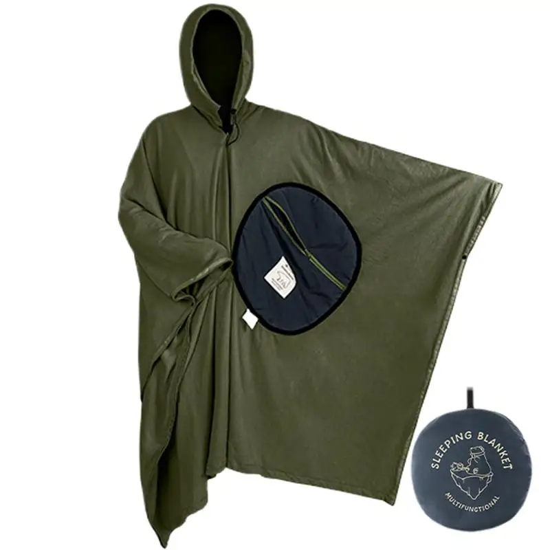 Poncho Sleeping Bag Fleece Camp Sleeping Bag Cloak Cape Multi-purpose Hooded Poncho Camping Blanket Windproof Blankets Sleeping