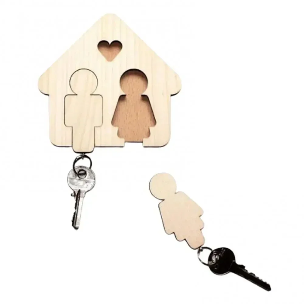 DIY Wooden Key Holder Wall Mounted Pendant Stand Keychain Couple Hanging Wall Decor for Hallway Decoration Funny Keyring Gifts