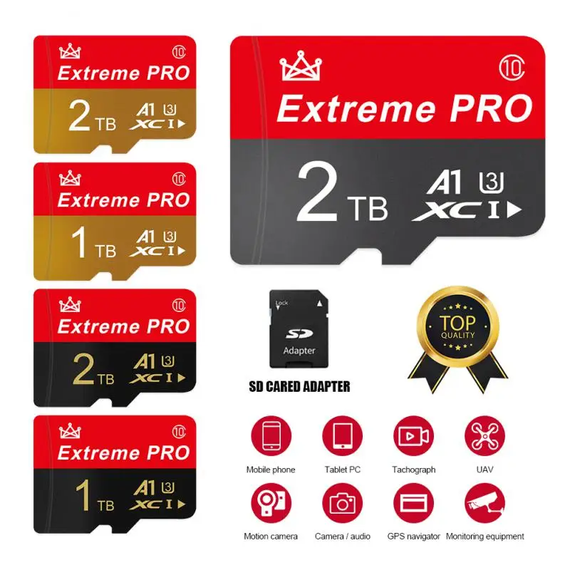 100% Original Class 10 Memory SD Card 1TB 2TB 256GB 128GB 512GB A1 Micro TF SD Card UHS-1 Flash Card For Samrtphone/PC SD Card