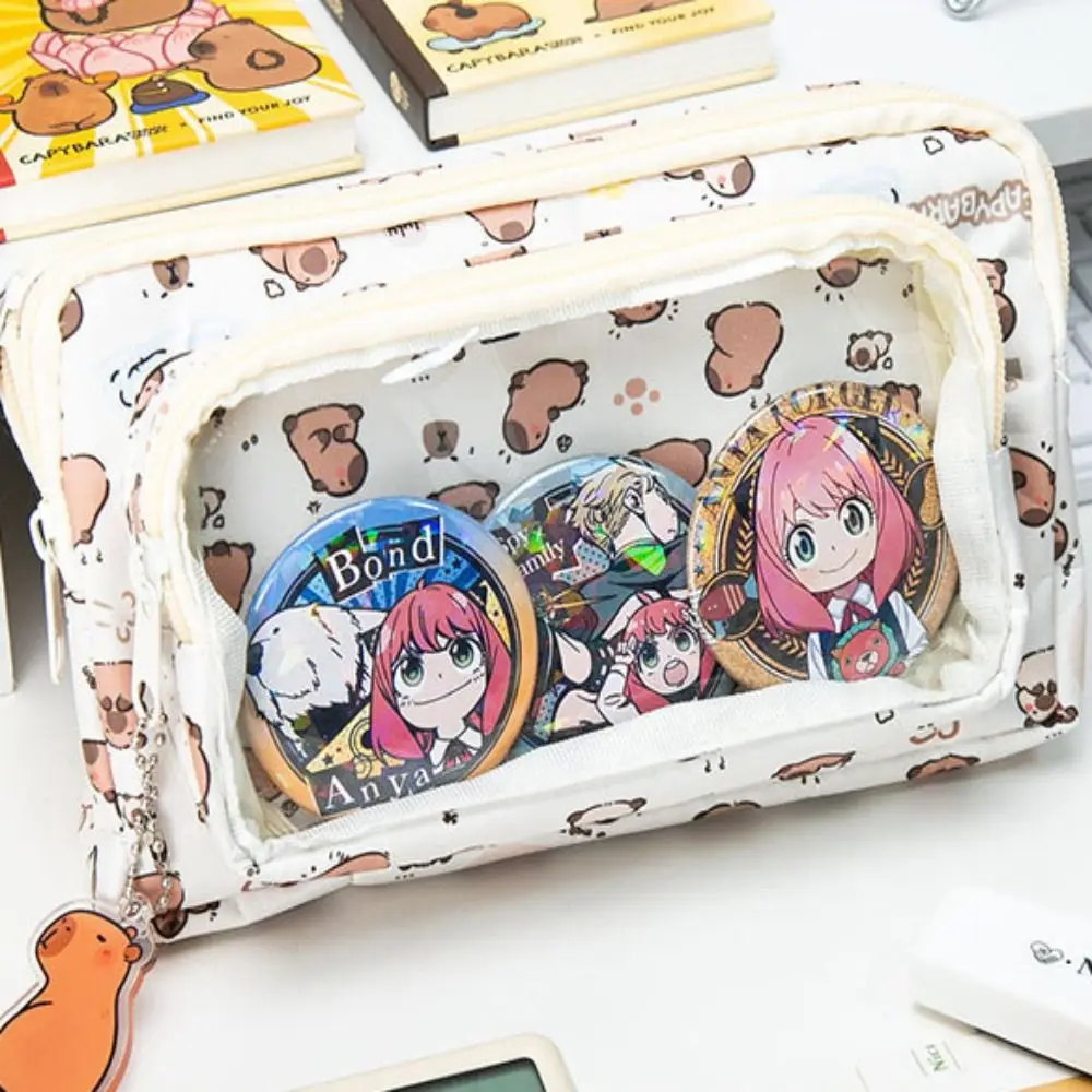 Creative Three-layer Capybara Pen Bag Dirt-proof Canvas Pencil Case Large Capacity Storage Bag Gift