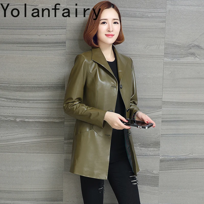 YOLANFAIRY معطف جلد الغنم الحقيقي امرأة الخريف الشتاء 2025 موضة منتصف طول سترة جلدية حقيقية المرأة Jaqueta الأنثوية #3