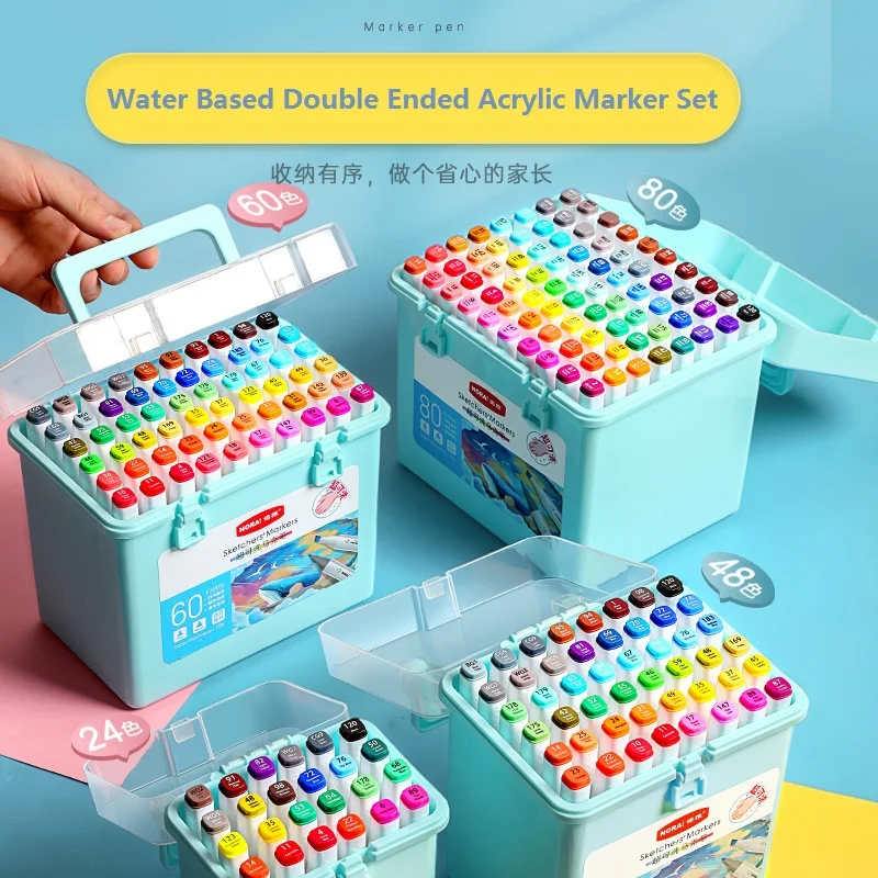 Double Head Water-Based Color Marking Set Washable 12/24/36/48/60/80 Color Children's для рисования Creation Art Supplies