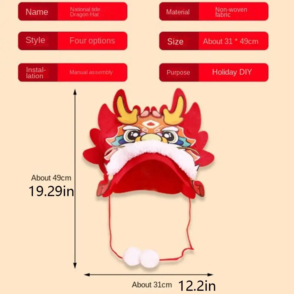 Hand Assembly Chinese New Year Hat Hand Craft Chinese Style Non-woven Dragon Hat Lucky Happy New Year Cartoon Dragon Hat