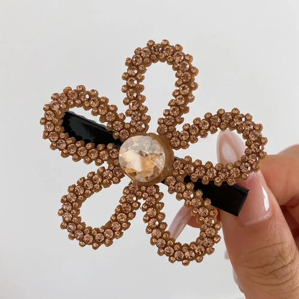 

Creative Zircon Rhinestone Hair Clip Diamond Korean Style Flower Hairpin Silver Black Shiny Duckbill Clip Headwear