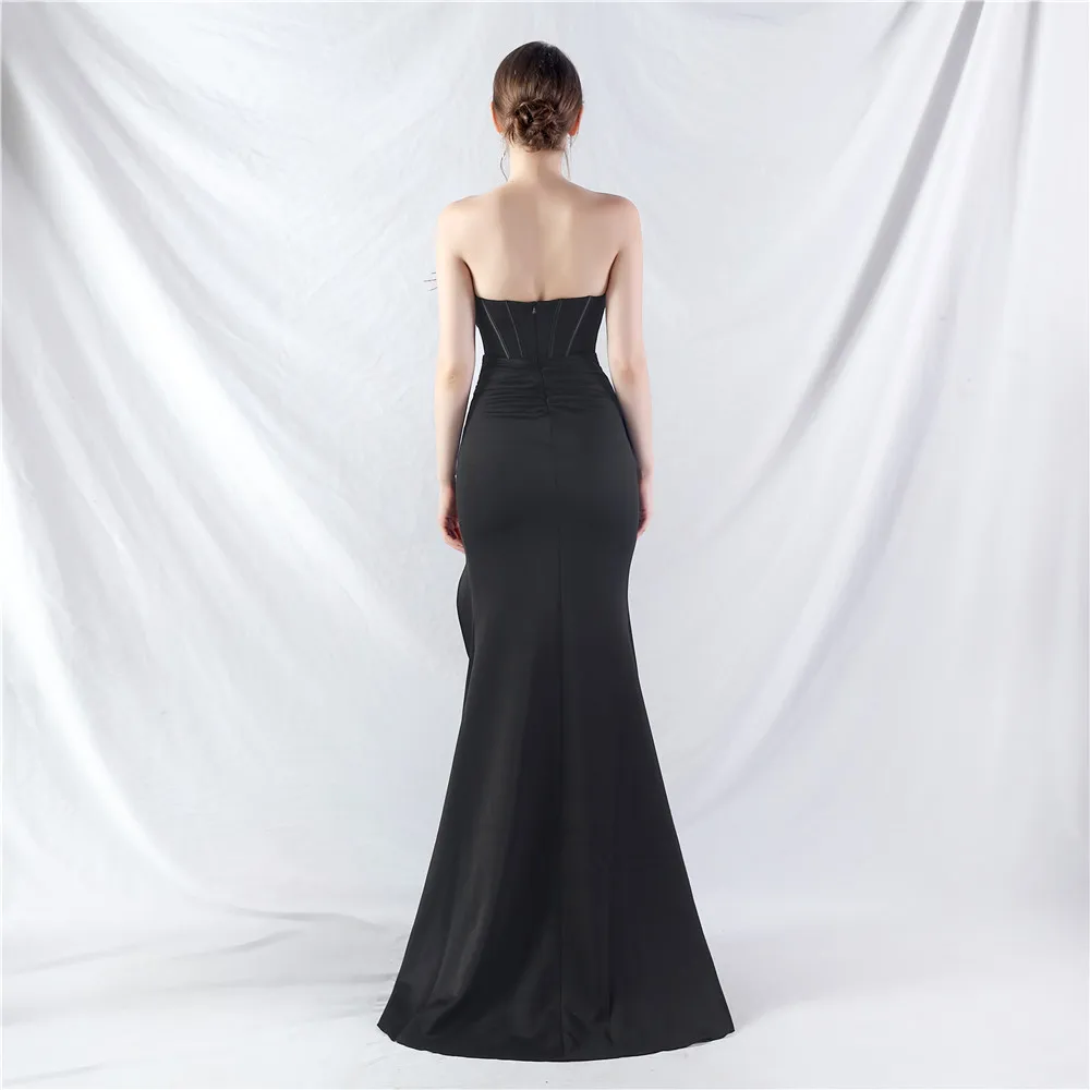 Women's Fishbone Waist Scratching Technology Orned Ostrich Hair High-end Evening Dress