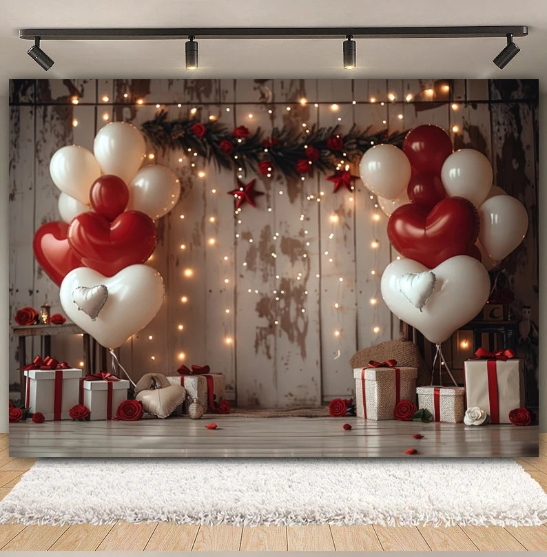 14 februari Valentijnsdag Fotografie Achtergrond Romantische Valentijn Rode Liefde Hart Ballon Bruiloft Bruid Douche Foto Achtergrond