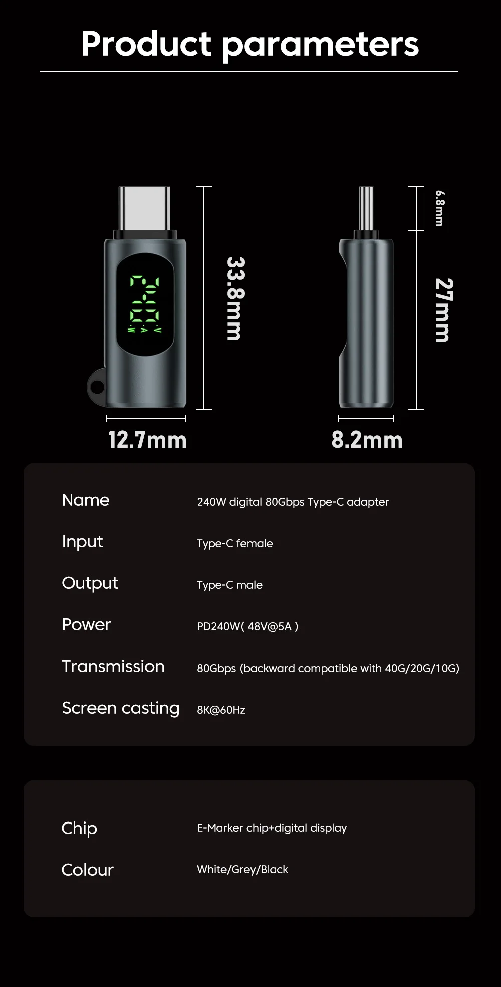 NNBILI 240W USB C Adapter Type C to USBC 4.0 OTG Connector Digital Display Data Adapter For iPhone 15 16 Macbook Pro Air Samsung
