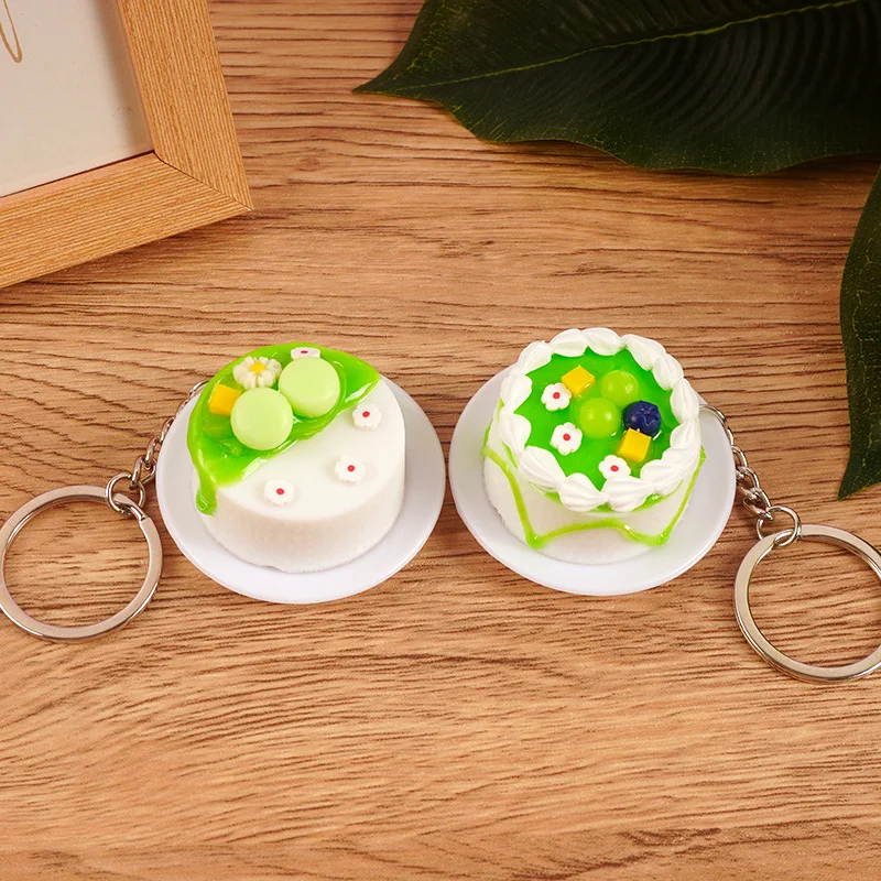 

New Birthday Cake Keychain Creative Fashion Simulation Matcha Cake DIY Model Keyring Car Phone Bag Pendant Gift Ornament Jewelry