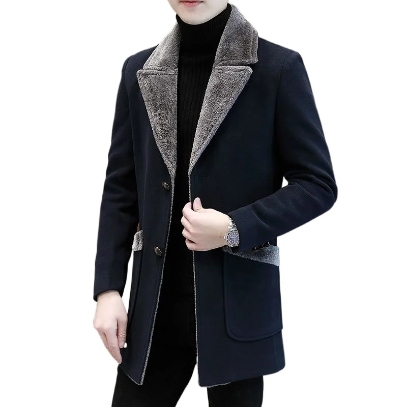

2025 New Men's Winter Wool Coat Casual Fashion Trench Coat Mid-Length Fleece-Lined Thick Warm Jacket Stylish Youth Trench Coat