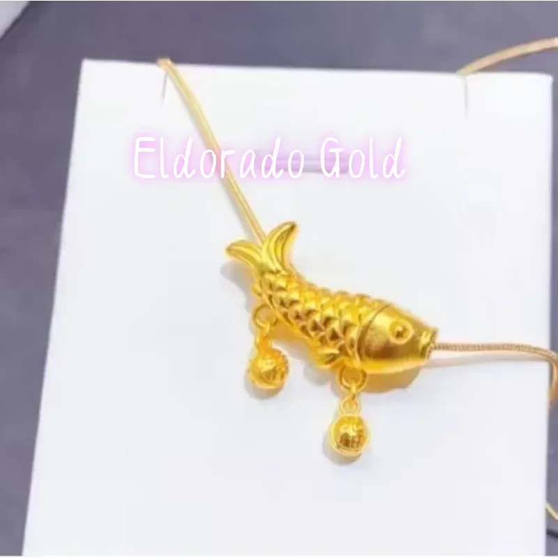 

Золотое ожерелье Eldorado Gold: Новое, из чистого золота 999 пробы, с карпом кои на удачу, цепочка на ключицу из золота AU750, колокольчик на удачу, цепочка на шею 24K, кулон-карп на локоть