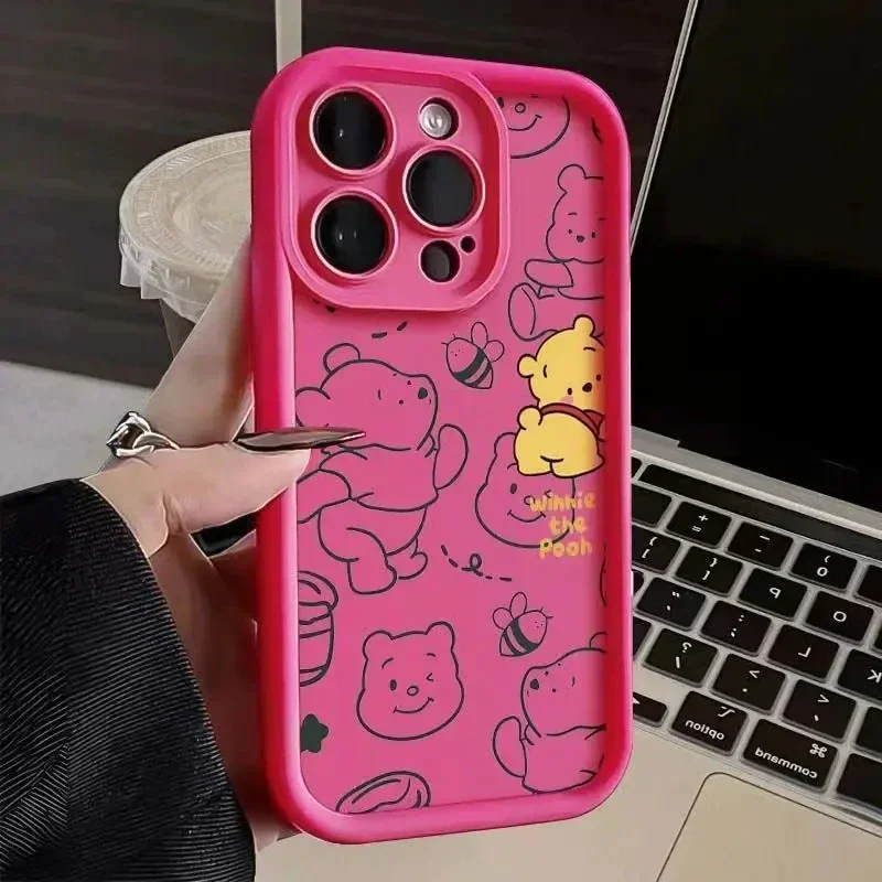 Disney Winnie Pooh Plain Multistep Soft Phone Case, iPhone 11, 12, 13 Pro Max, XS, X, 7, 8 Plus, 15, 14 Pro Max