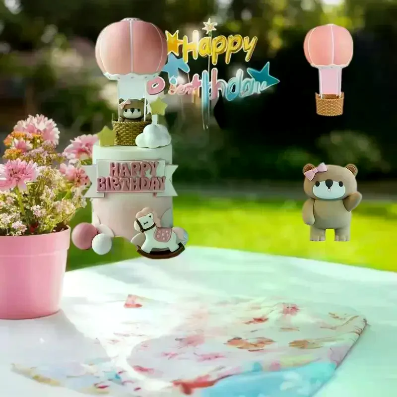 Blue Pink Hot Air Balloon Cake Topper Gender Reveal Party Cake Decoration Kids Boy Girls Birthday Party Supplies Baby Shower