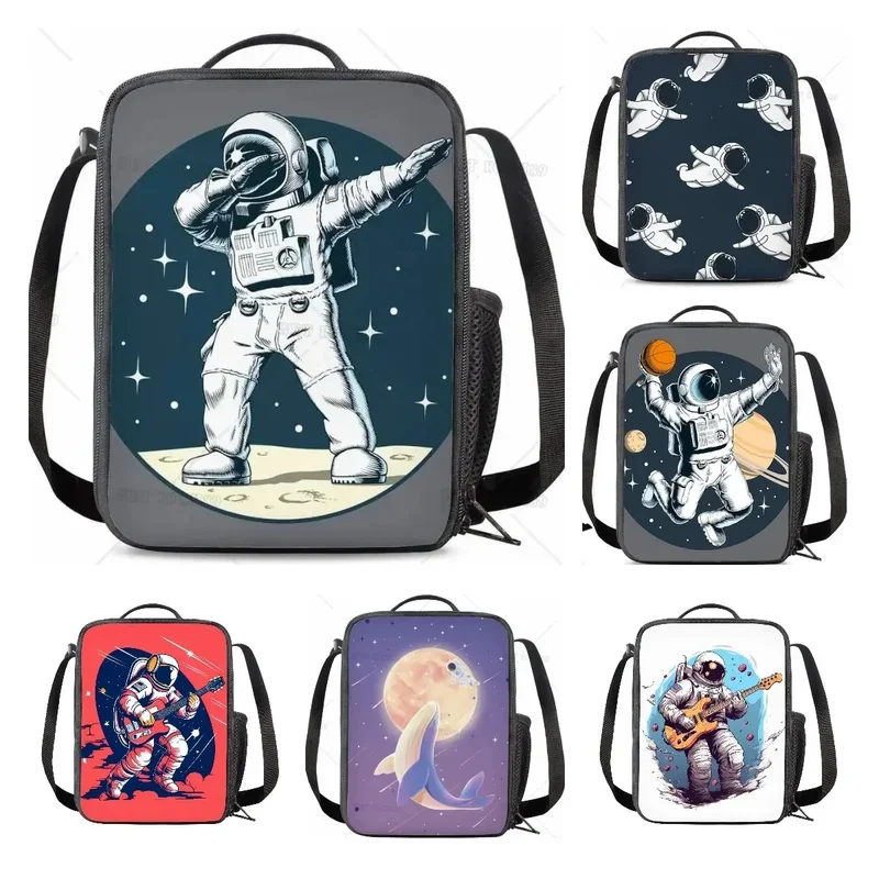 

Funny astronaut reusable lunch box food bag with pocket picnic pouch insulated lunch bag for teenage boys girls school Beach