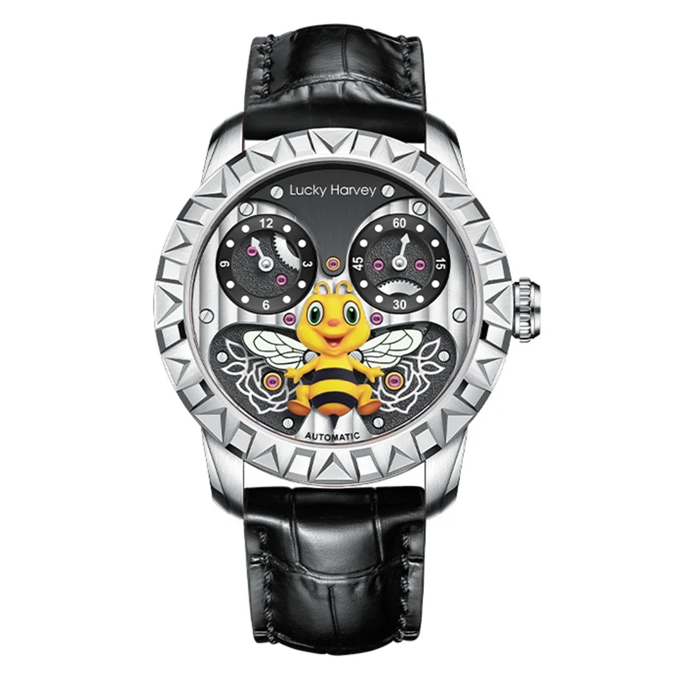 Reloj Automático de edición limitada para hombre, pulsera mecánica de lujo, diseño artístico de marca superior, esfera luminosa de 43mm, LUCKY HARVEY