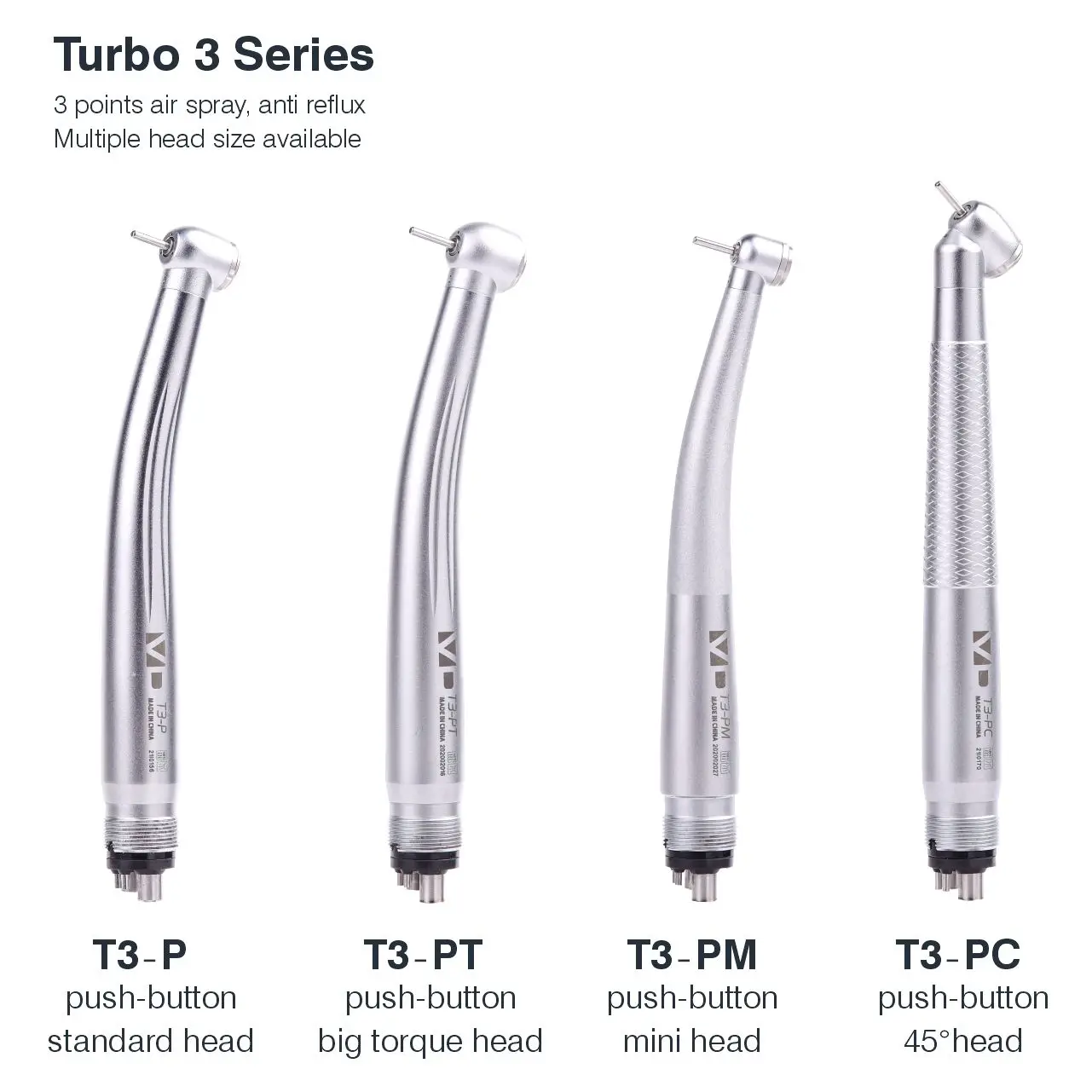 Dental LED High Speed Handpiece E-generator Integrated Standard Head Push Button 3 Water Spray 2/4 Hole Turbo 3 plus