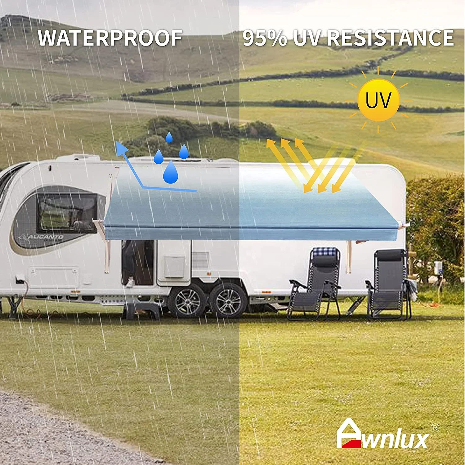 Wareda Caravan Parts Lightweight Vinyl PVC Folding Electric Or Manual Camper Van Trailer Caravan Motorhome RV Awning