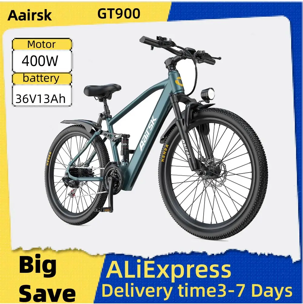 

Электровелосипед Aairsk GT900 для взрослых, 24-дюймовые широкие шины, электрический горный велосипед, внедорожный электровелосипед, мотор 400 Вт, аккумулятор 36 В 13 Ач.