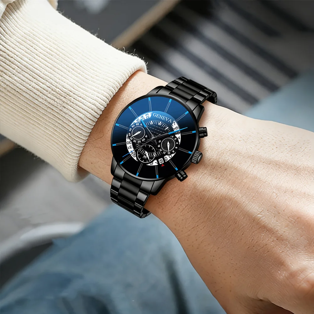 2pcs Exquisite Light Luxury Business Men'S Quartz Watch Set, Fashionable And Dominant Design with Multi-Element Matching
