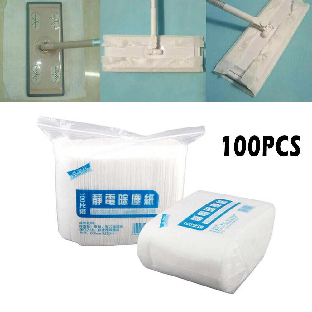 

100Pcs Disposable Cleaning Cloth Paper Electrostatic Dust Removal Mop Paper 20*30cm Household Floor Tile Wall Cleaning Supply