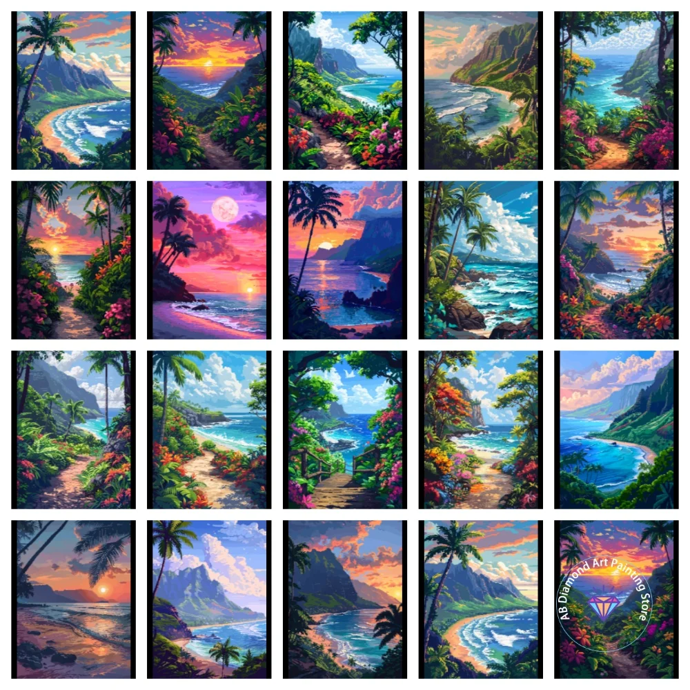 

Hawaii Pixel Art Travel Landscape AB Diamond Painting Kit Square Round Diamond 5D DIY Mosaic Handmade Art Adult Gift Home Decor