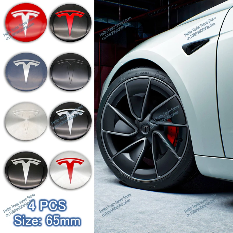 4Pcs 65mm Car Wheel Stickers Center Hub Cap Car Emblem Badge Decal For Tesla Model 3 Y S X Roadster P75D P85D P90D P100D