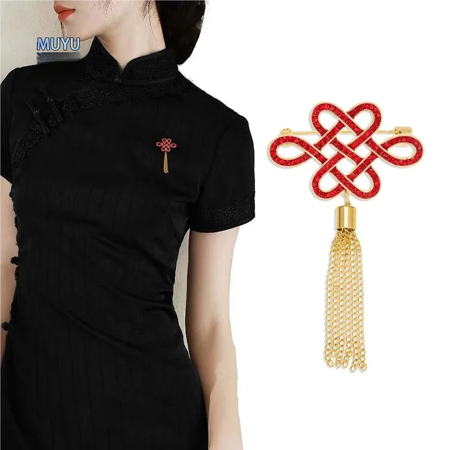 

Chinese knot retro red lucky fringe brooch