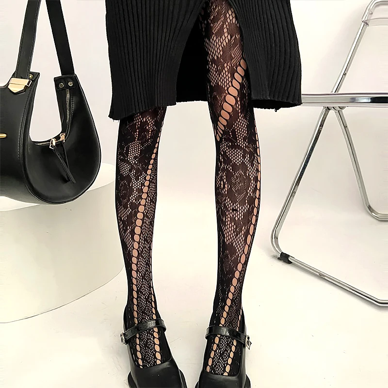 

Women Lace Mesh Stockings Rose Jacquard Summer Leggings Fishnet Tights Hollow Out Pantyhose Gothic Sexy See Through Lolita