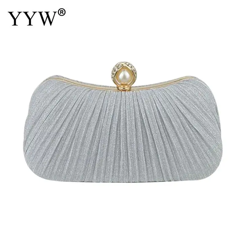Pleated Evening Handbag Women Crossbody Ladies Day Clutch 2023 Luxury Wedding Dinner Dressed Bag Diamond Party Purse Gold